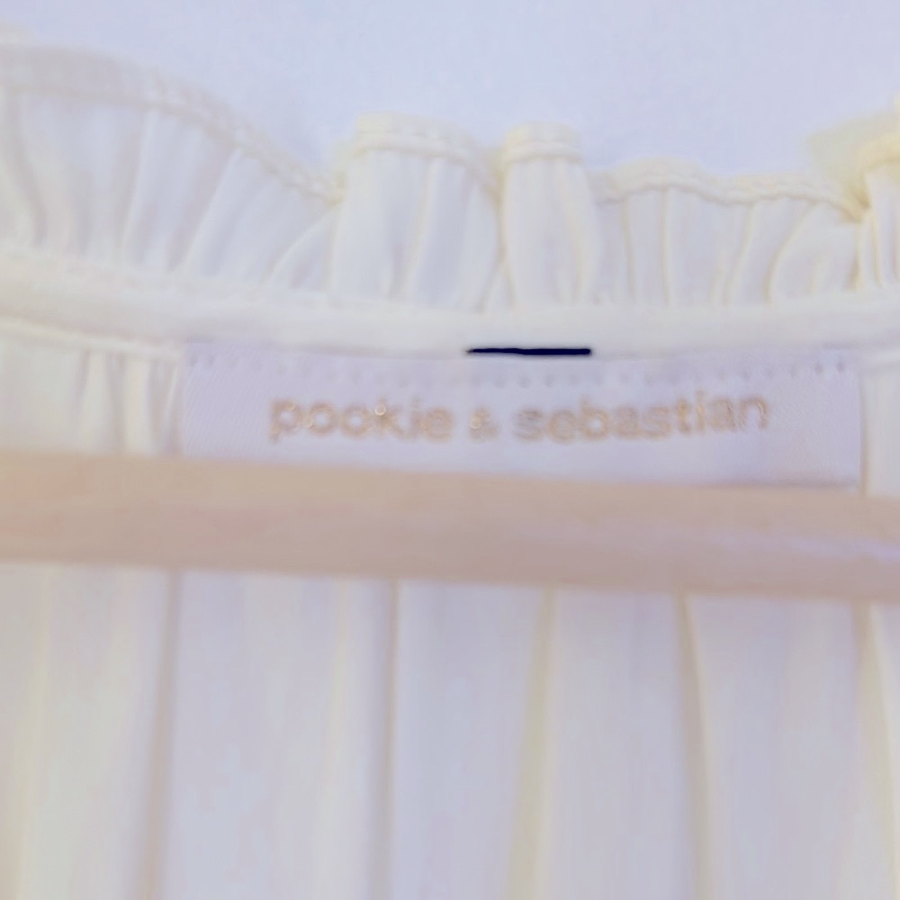 Pookie & Sebastian Cream Sleeveless Blouse with Ruffle Details